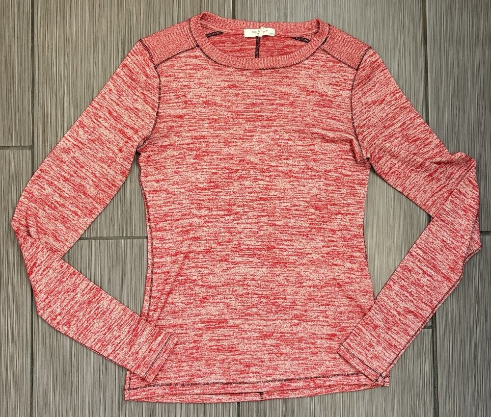 Rag & Bone Avryl Red Heather Long Sleeve Slim Fit T-Shirt Size XS